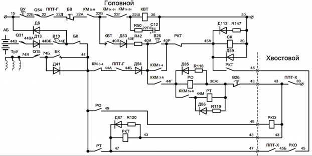 Схема питания срывного клапана кабины управления электропоезда ЭД4М
