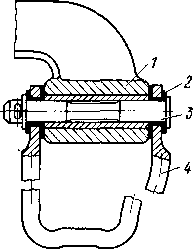 Рис. 24. Резиновые втулки в шарнирах подвесок башмаков грузовых вагонов